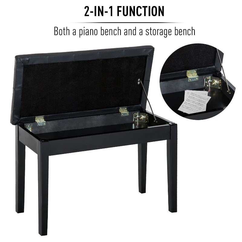HOMCOM Faux Leather Piano Stool Makeup Dressing Stool Bench Dressing Table Seat with Storage 76x36x50cm,Black