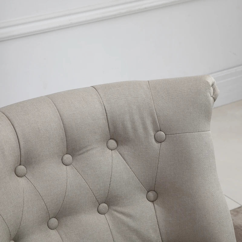 HOMCOM Vintage Leisure Accent Chair with Button Tufted Straight Back, Turned Legs, Thick Sponge Padding for Living Room, Dining Room, Study, Beige
