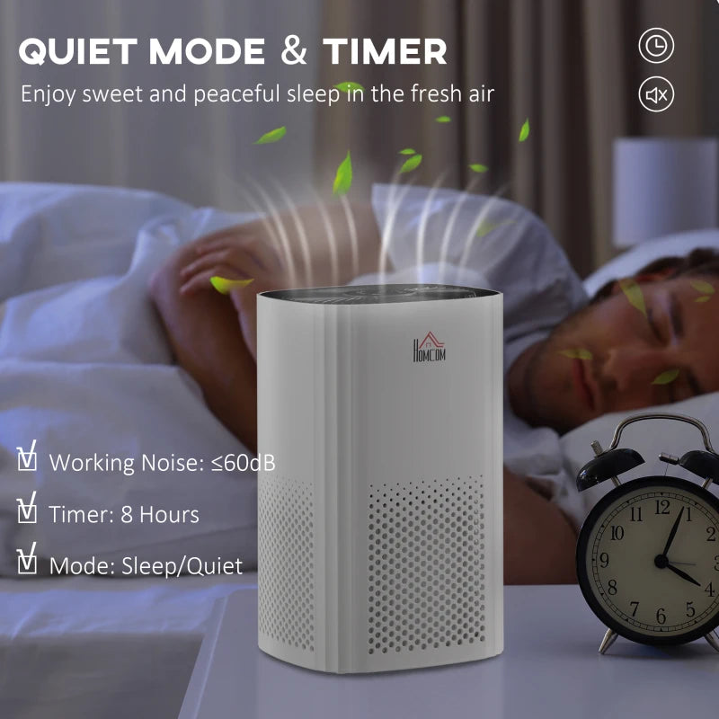 HOMCOM Air Purifiers with 3-Stage Carbon HEPA Filtration System, for Bedroom, Air Cleaner with 4 Speeds, Air Monitor, Timer, and Ioniser, Remove Smoke Dust Pollen Odors