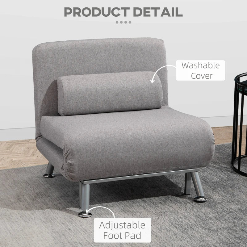 HOMCOM Linen Upholstered Elevated Single Sofa Bed Grey