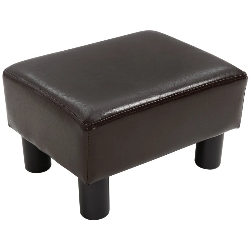 HOMCOM Footstool, Faux leather Upholstered Footrest, Small Ottoman Foot Rest with Wooden Frame for Living Room, 40 x 30 x 24cm, Brown