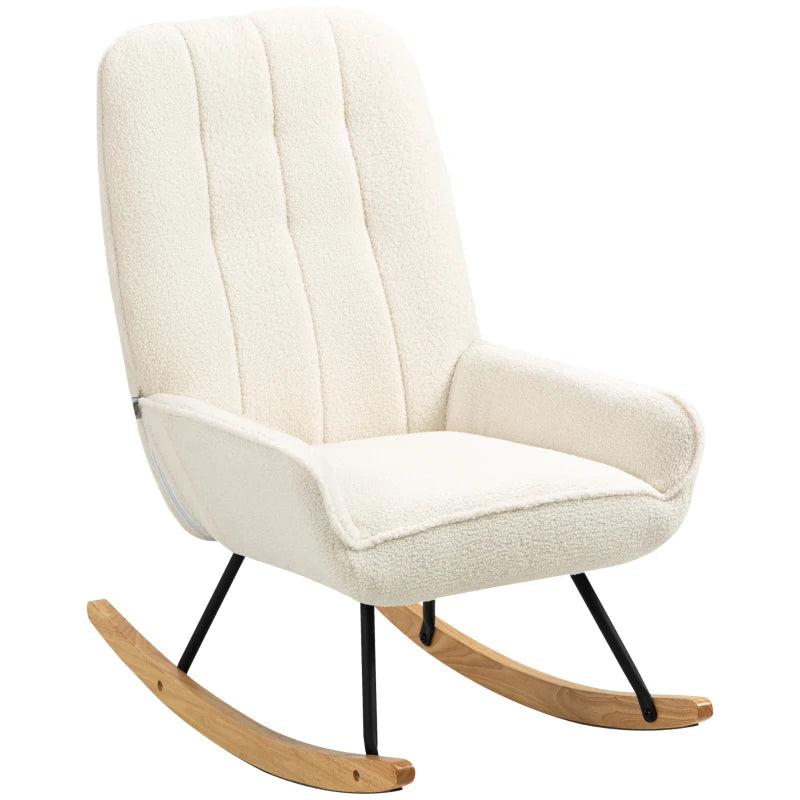 HOMCOM Rocking Chair with Sherpa Fleece 63 cm x 95cm x 97 cm Natural + Cream