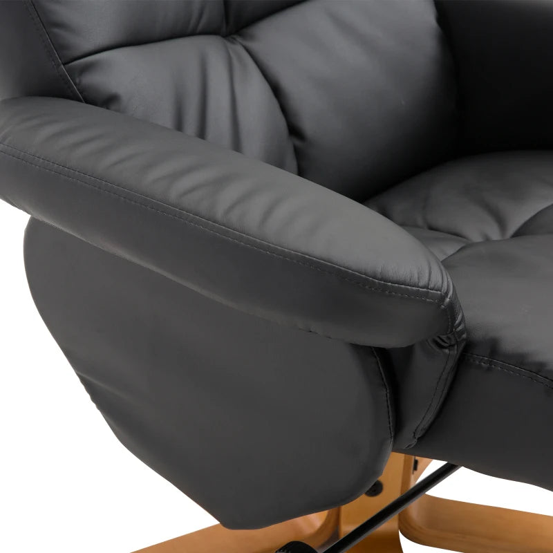 HOMCOM Relax Armchair with Footstool, Storage Space, Padded TV Armchair with Reclining Function, 360° Swivel TV Armchair for Bedroom, Living Room, Artificial Leather, Black