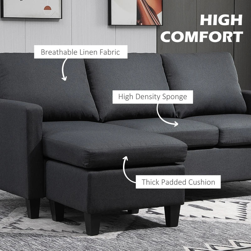 HOMCOM Modern L-shaped Fabric Sectional Sofa Couch w/ Chaise Lounge, Reversible Ottoman Bench