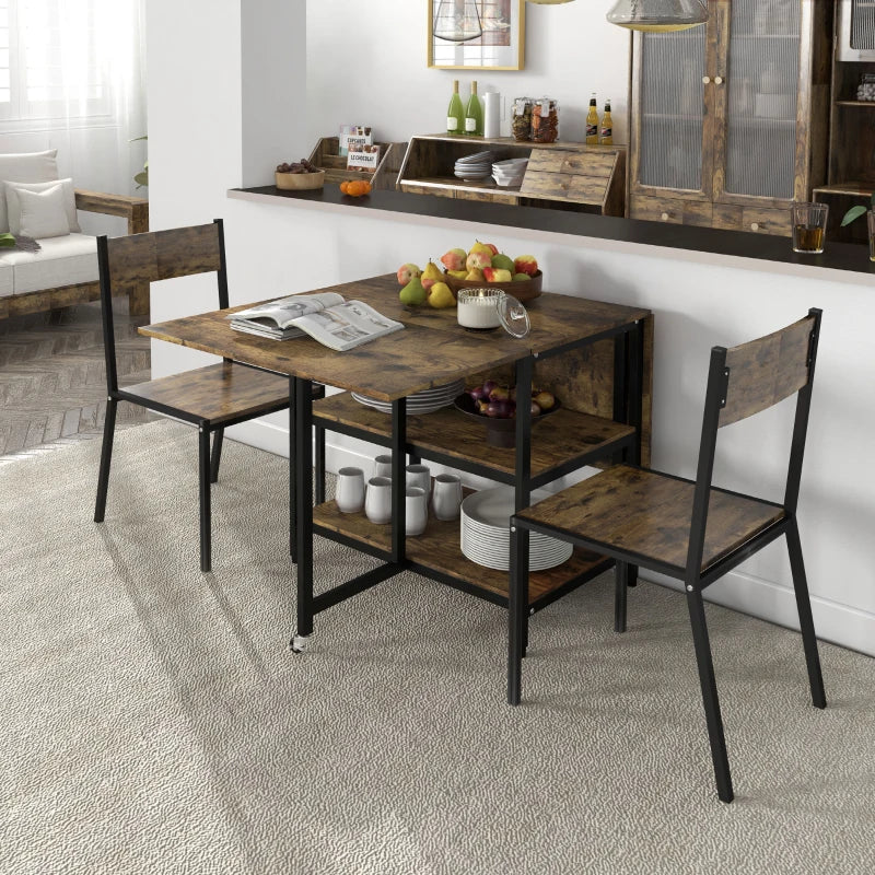 HOMCOM Folding Dining Table, Foldable Industrial Design Table, 140 cm x 80 cm x 75 cm, Brown + Black