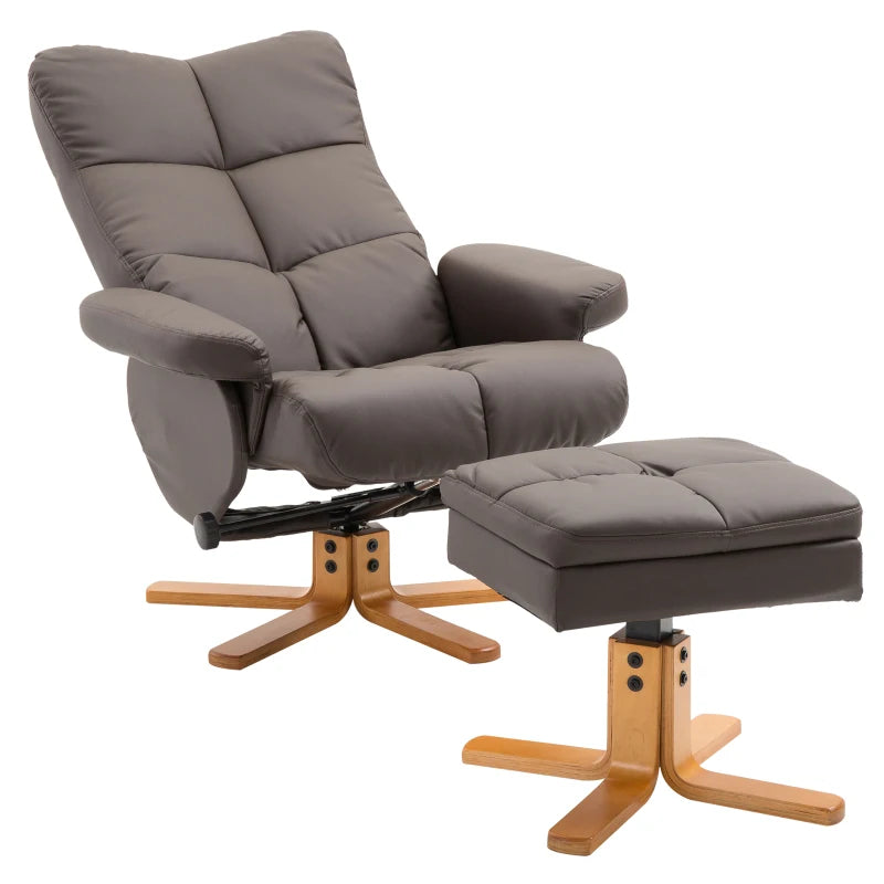 HOMCOM Relax Armchair with Footstool, Storage, Padded TV Chair with Reclining Function, 360° Swivel TV Chair for Bedroom, Living Room, Artificial Leather, Brown