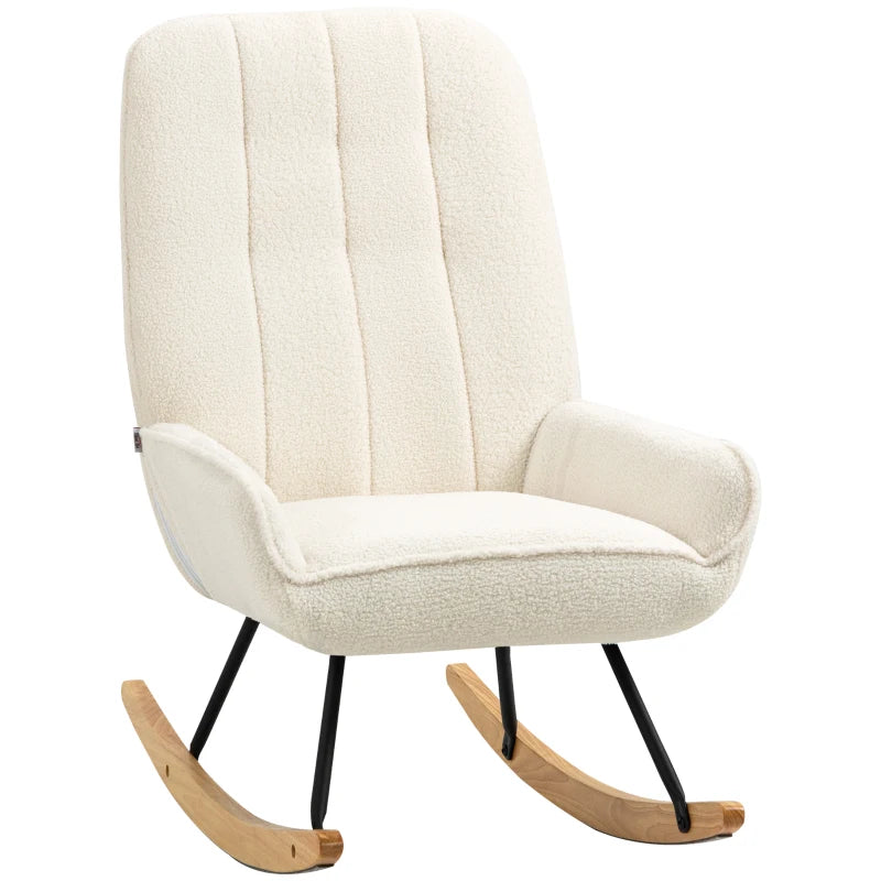 HOMCOM Rocking Chair with Sherpa Fleece 63 cm x 95cm x 97 cm Natural + Cream