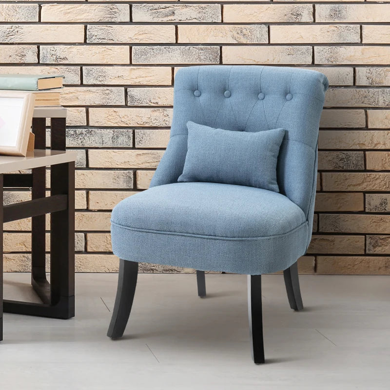 HOMCOM Single Sofa Home Living Room Fabric Solid Wood Leg Upholstered Dining Chair W/ Pillow-Blue