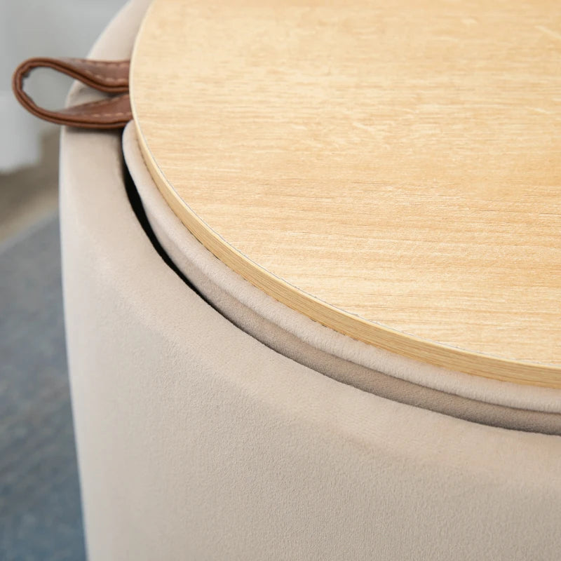 HOMCOM 2-in-1 Ottoman in Velvet-Like Fabric with Storage and Removable Lid Φ44 cm x 47.5 cm Beige