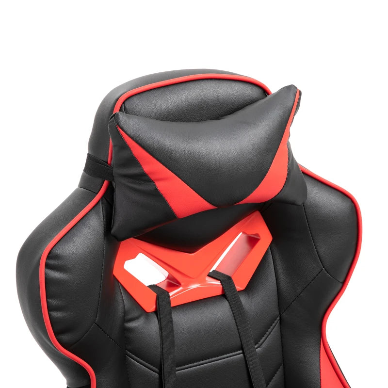 Vinsetto Swivel Gaming Chair with Footrest, PU Leather Computer Office Chair with Lumbar Support and Headrest, Black and Red
