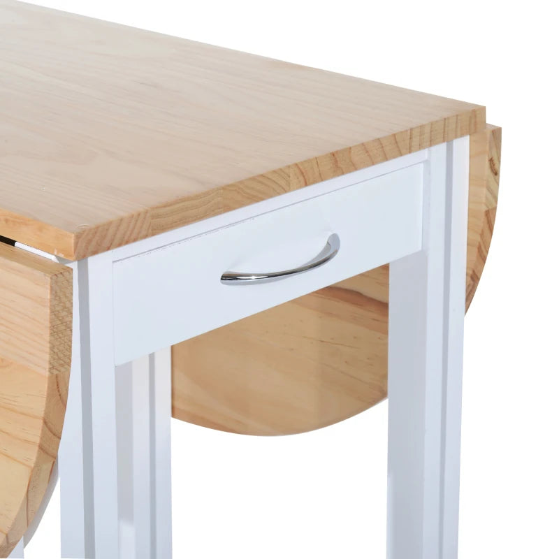 HOMCOM Pine Wood 3-Piece Compact Folding Dining Table with Stools White