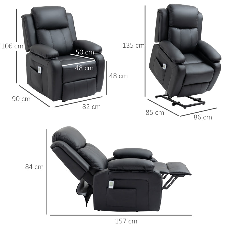 HOMCOM Electric Armchair for Elderly, Leather, w/ Remote Control, Footstool, Black