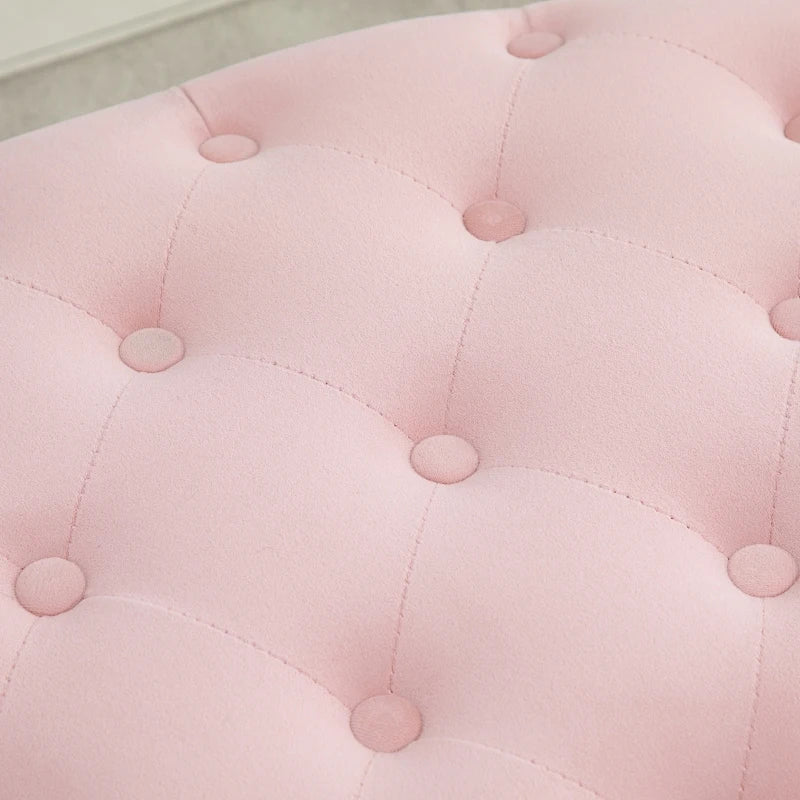 HOMCOM Bench Upholstered Ottoman with Storage Chest Oval Shape Entryway Bedroom Living Room Velvet-like Polyester Pink 71 x 52 x 42 cm