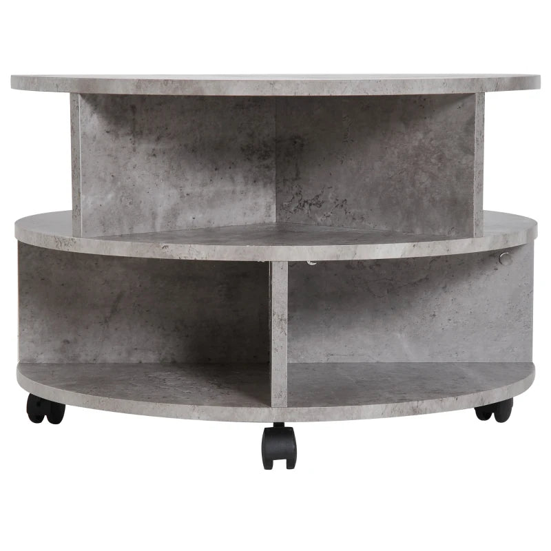 HOMCOM Coffee Table with Wheels, Round, with Storage, 2 Tier, Divider Shelves Lamp Desk Storage