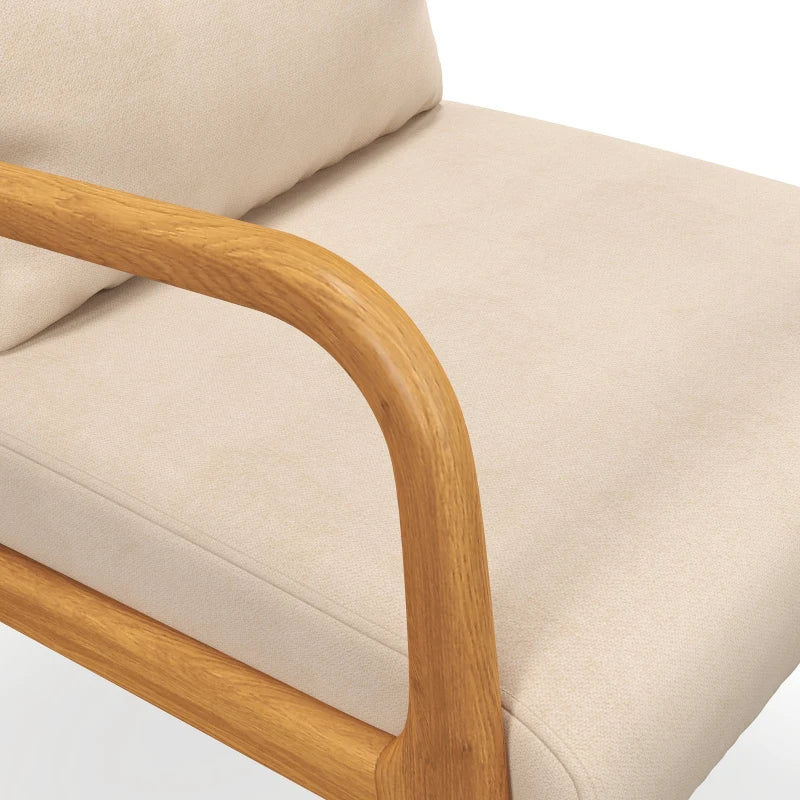 HOMCOM Lounge Chair - 3 cushions included - deep seat - armrests - rubberwood frame - beige velvet look