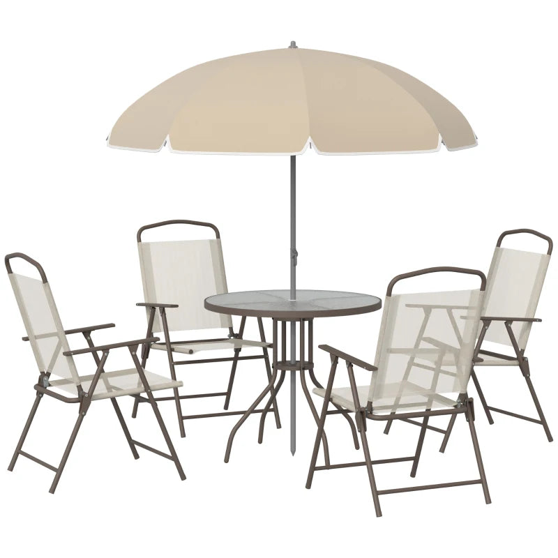 Outsunny 4 Seater Patio Furniture with Parasol, Outdoor Dining Set, Folding Chairs and Table Beige