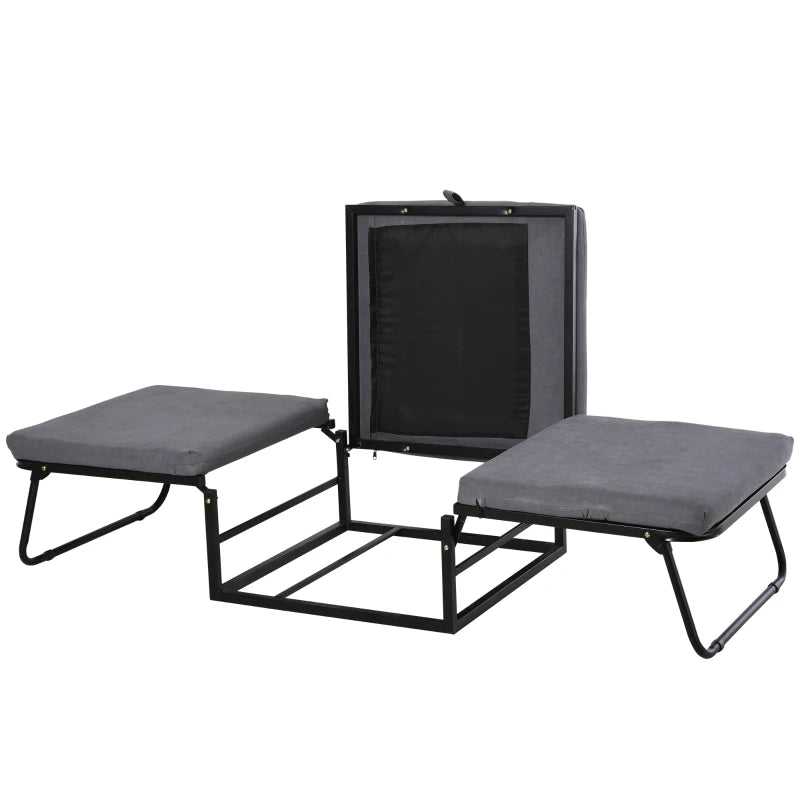 HOMCOM 2 In 1 Folding Sofa Bed Home Lounge Cot Guest Stool w/ Thick Padded Sponge Grey Removable and washable
