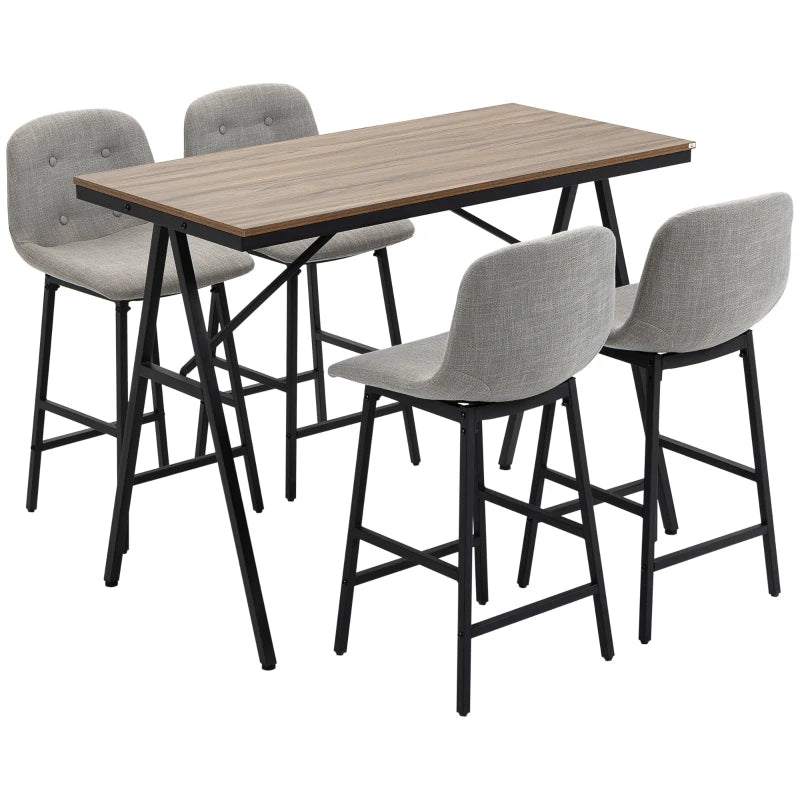 HOMCOM Bar Table with Bar Stools in Industrial Design, Button Tufting, 120 cm x 60 cm x 91 cm, Gray + Black
