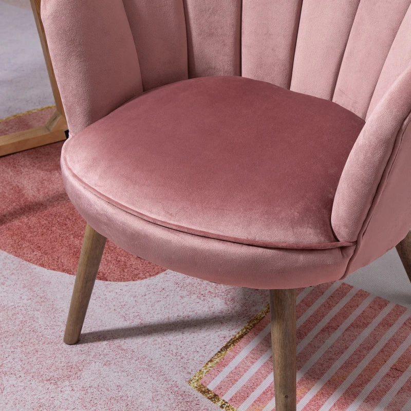 HOMCOM Dining Chair Kitchen Chair Armchair with Backrest Living Room Chair Polyester Rubberwood Pink 66 x 66 x 78.5 cm