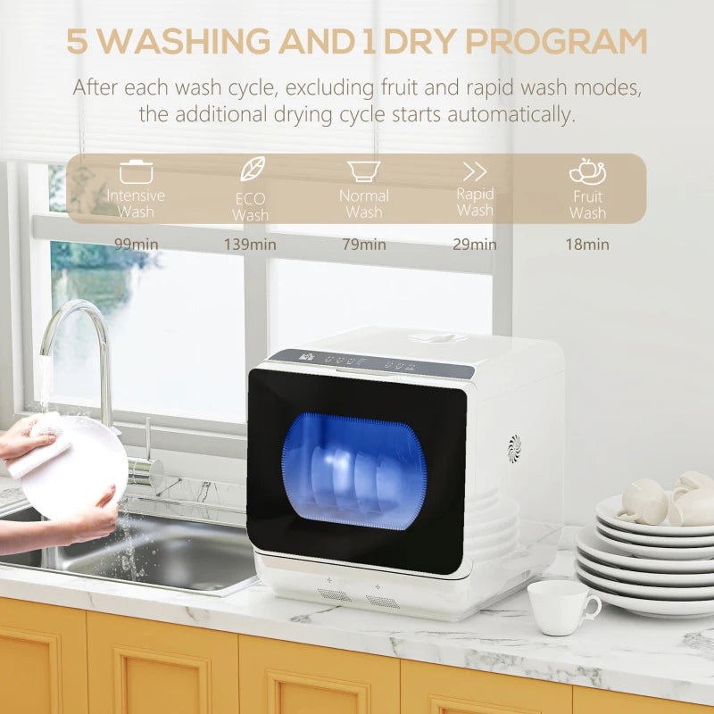 HOMCOM Multi-Program 6L Tabletop Dishwasher