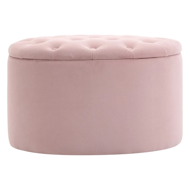 HOMCOM Bench Upholstered Ottoman with Storage Chest Oval Shape Entryway Bedroom Living Room Velvet-like Polyester Pink 71 x 52 x 42 cm