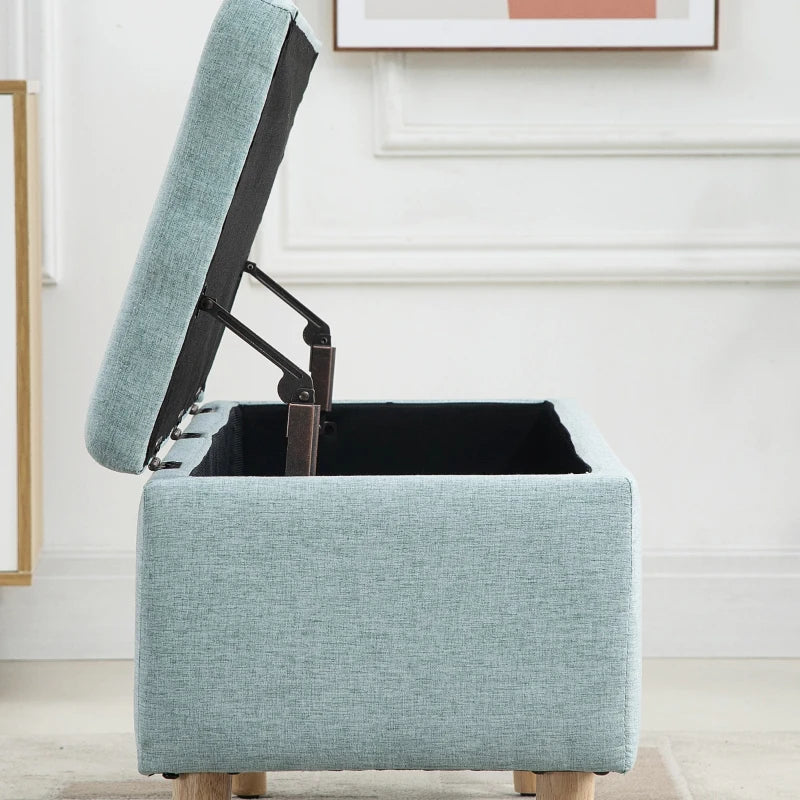 HOMCOM Bench Upholstered Bench with Storage Chest Bench Scandinavia Hallway Bedroom Living Room Linen-like Polyester Rubber Wood Light Green 110 x 39 x 45 cm