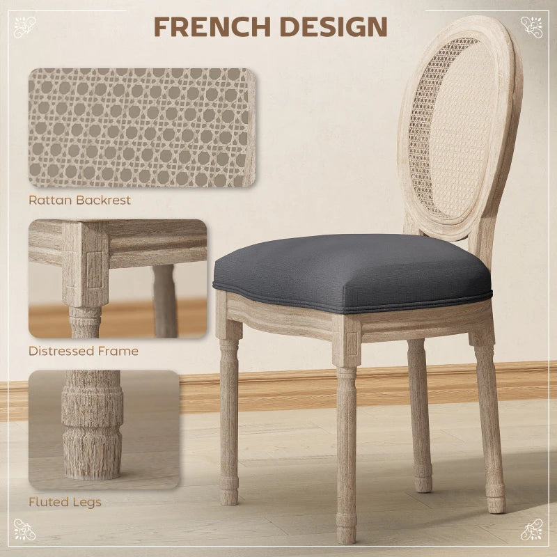 HOMCOM Set of 2 Dining Chairs - Louis XVI Style Medallion Living Room Chair - Solid Carved, Patinated Wood