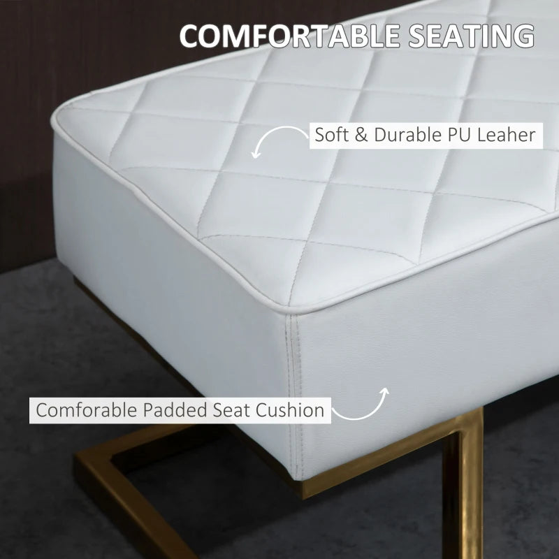 HOMCOM 120cm Long Ottoman Bench PU Leather Bed End Lounge Sofa with Gold Electroplated Legs for Bedroom Living Room Entryway White