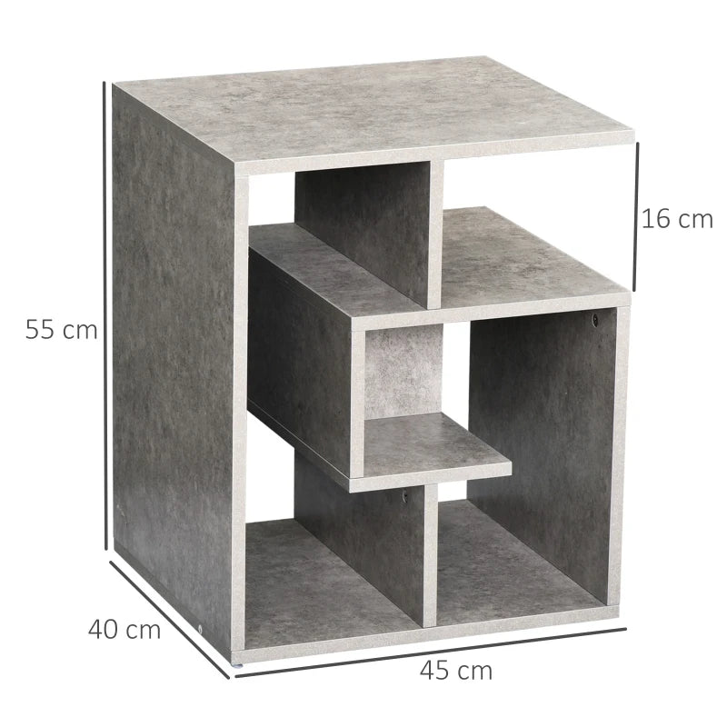 HOMCOM Side Table, 3 Tier End Table with Open Storage Shelves for Living Room, Bedroom, Cement Colour
