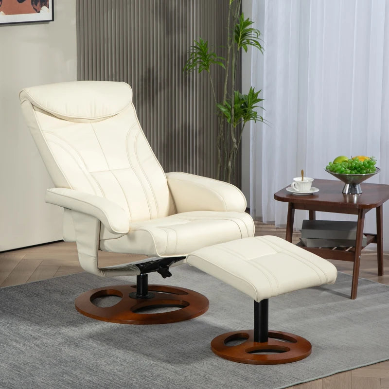 HOMCOM Reclining Armchair with Footrest, Backrest Reclining up to 135°, Synthetic Covering, Cream White