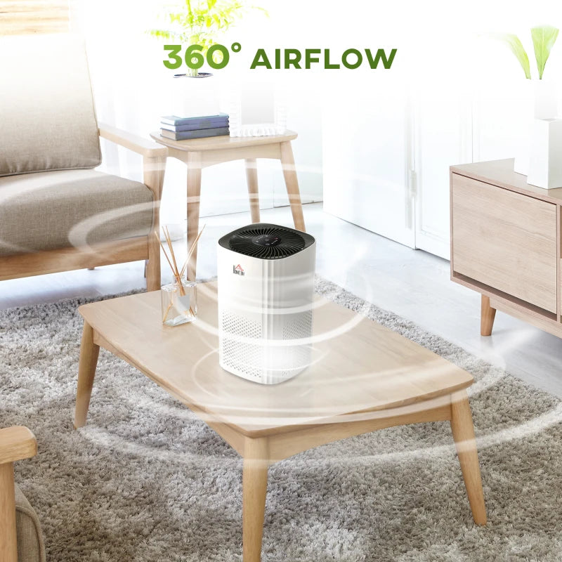 HOMCOM Air Purifiers with 3-Stage Carbon HEPA Filtration System, for Bedroom, Air Cleaner with 4 Speeds, Air Monitor, Timer, and Ioniser, Remove Smoke Dust Pollen Odors