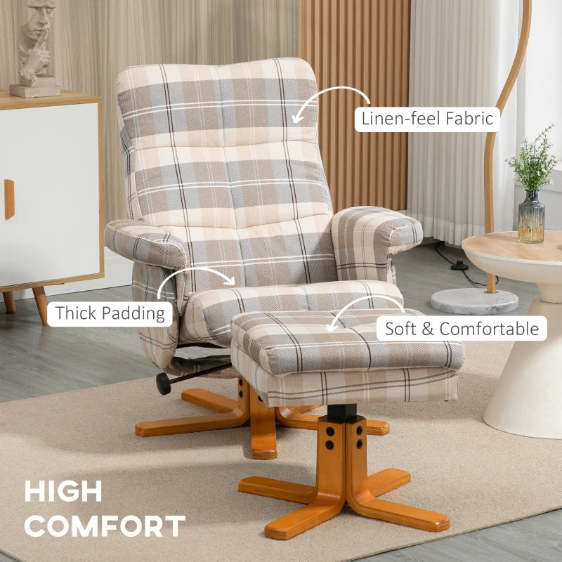 HOMCOM Swivel Recliner Chair with Footstool, Faux Leather Reclining Chair with Wooden Base and Storage for Living Room, Bedroom, Black