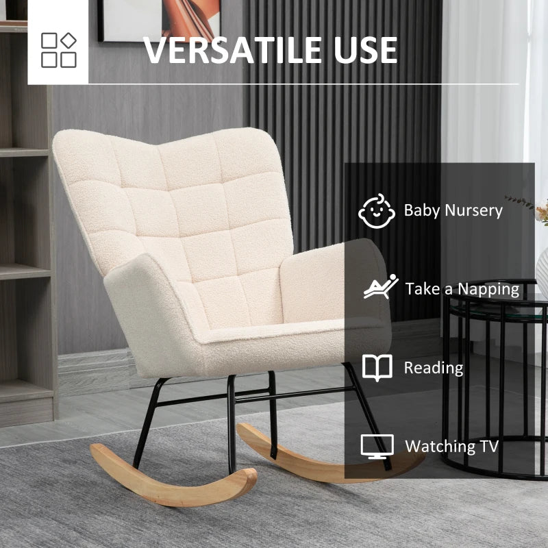 HOMCOM Retro Design Rocking Chair, Solid Wood, Rocking Chair, 71 cm x 92 cm x 101 cm, Cream White