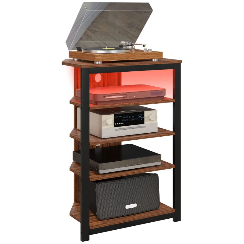 HOMCOM 4-Tier Corner TV Stand with Storage, LED Lights, Cable Management, Small TV Unit Entertainment Centre for TVs up to 29", for Living Room, Bedroom