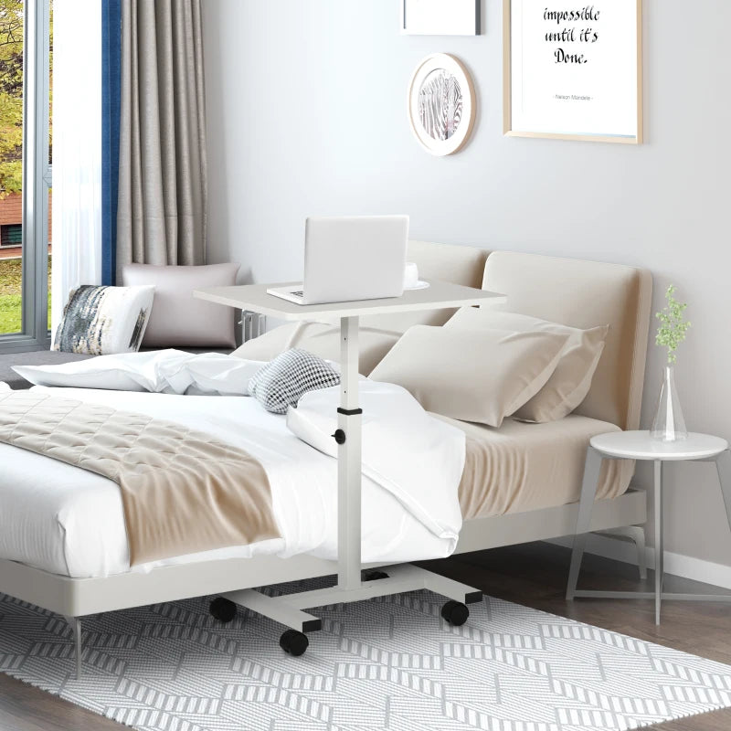 HOMCOM Mobile Overbed Table, Rolling Laptop Stand with Wheels, Height Adjustable Sofa Side Table for Home Office, White