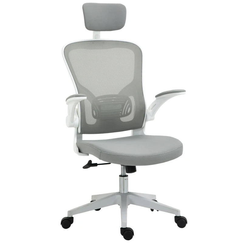 Vinsetto Office Chair Ergonomic Desk Chair with Rocking Function High Backrest Lumbar Support Headrest Foldable Arm Home-Office Gray 65 x 64 x 114-122 cm