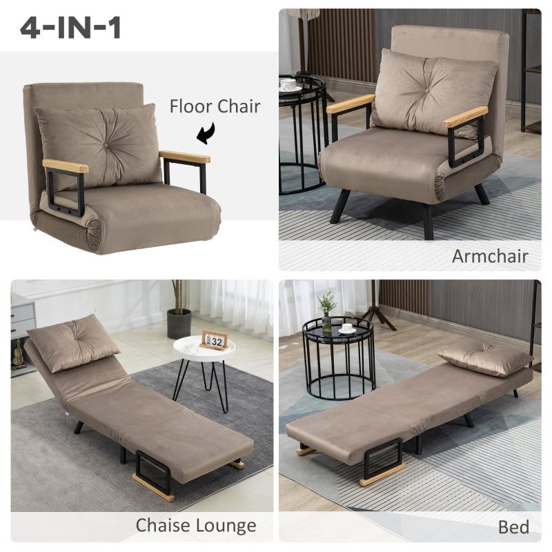 HOMCOM Sleeper Chair, Guest Bed, Adjustable Backrest, up to 120 kg, Steel Frame, 63x73x81cm, Light Brown