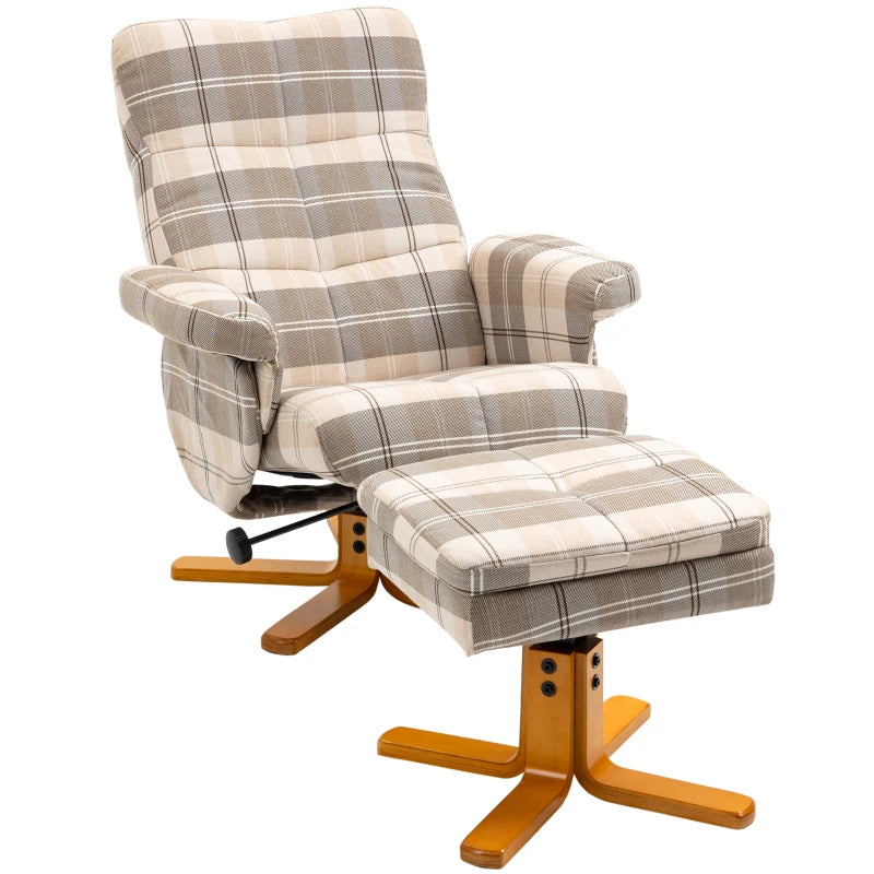 HOMCOM Swivel Recliner Chair with Footstool, Faux Leather Reclining Chair with Wooden Base and Storage for Living Room, Bedroom, Black