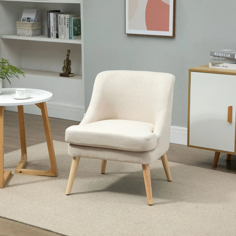 HOMCOM Dining Chair Kitchen Chair with Armrest Padded Chair Living Room Chair Office Chair for Living Room Bedroom Modern Design Linen Touch Wood White 63 x 69 x 79.5 cm