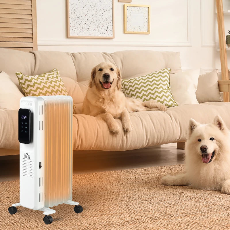 HOMCOM 1630W Oil Filled Radiator with 7 Fins, Portable Electric Heater with 24H Timer, 3 Power Settings, Safety Cut-off and Remote, White