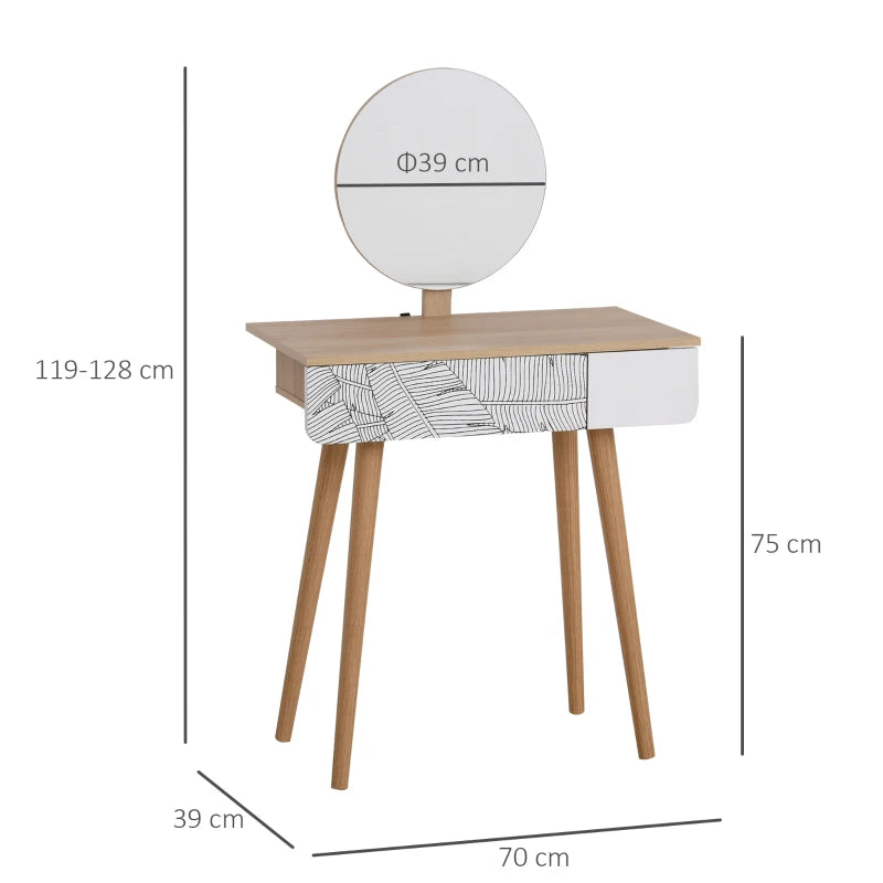 HOMCOM Elegant Dressing Table, Vanity Table with Drawer and Height Adjustable Mirror for Bedroom, Dressing Room, Natural