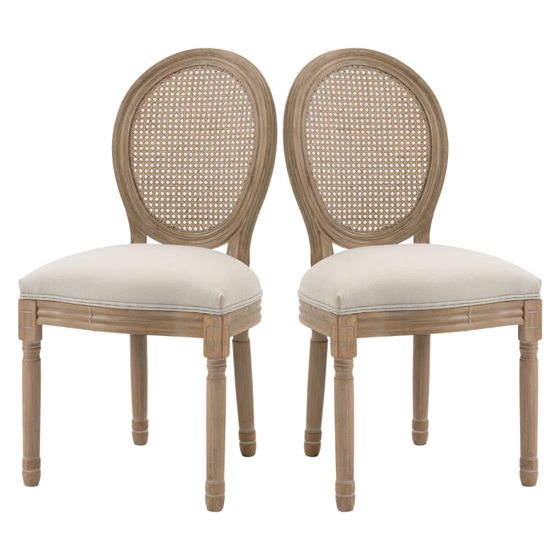 HOMCOM Set of 2 Dining Chairs, Viennese Cane, Solid Wood, 49 cm x 56 cm x 96 cm, Cream White + Natural