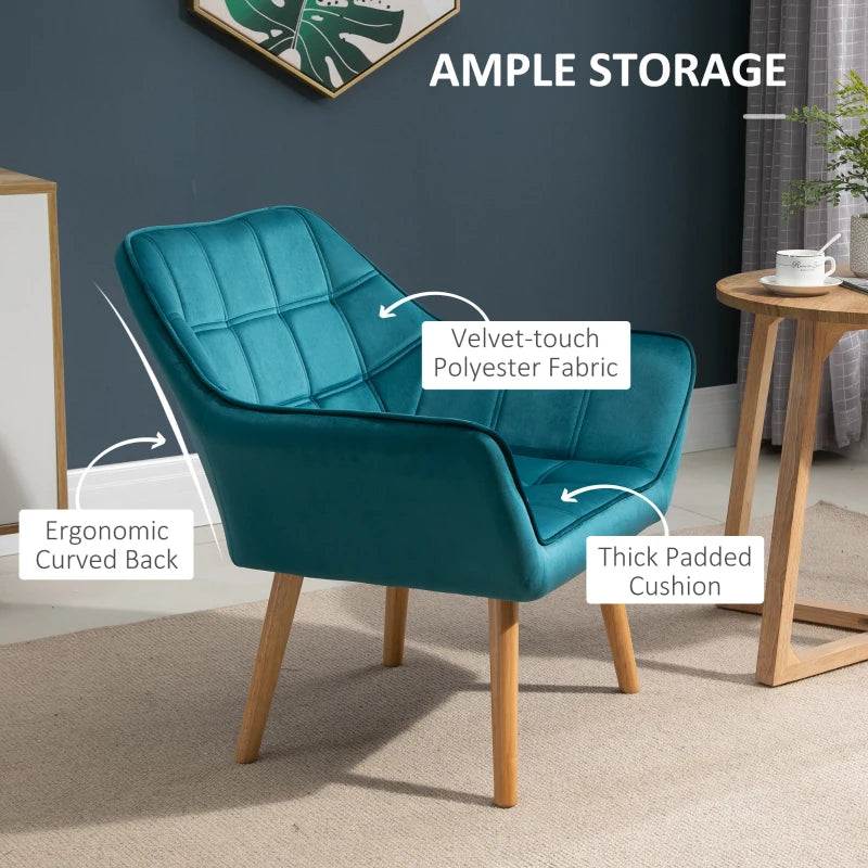 HOMCOM Blue Accent Chair, Velvet, Luxury Iron Frame for Bedroom/Living room