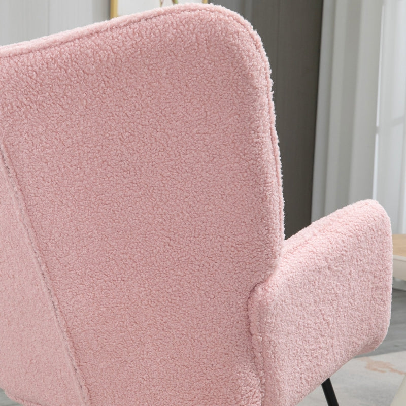 HOMCOM Accent Rocking Chair, Berber Fleece Nursery Glider Rocker, Modern Armchair, Wingback Chair for Living Room, Pink