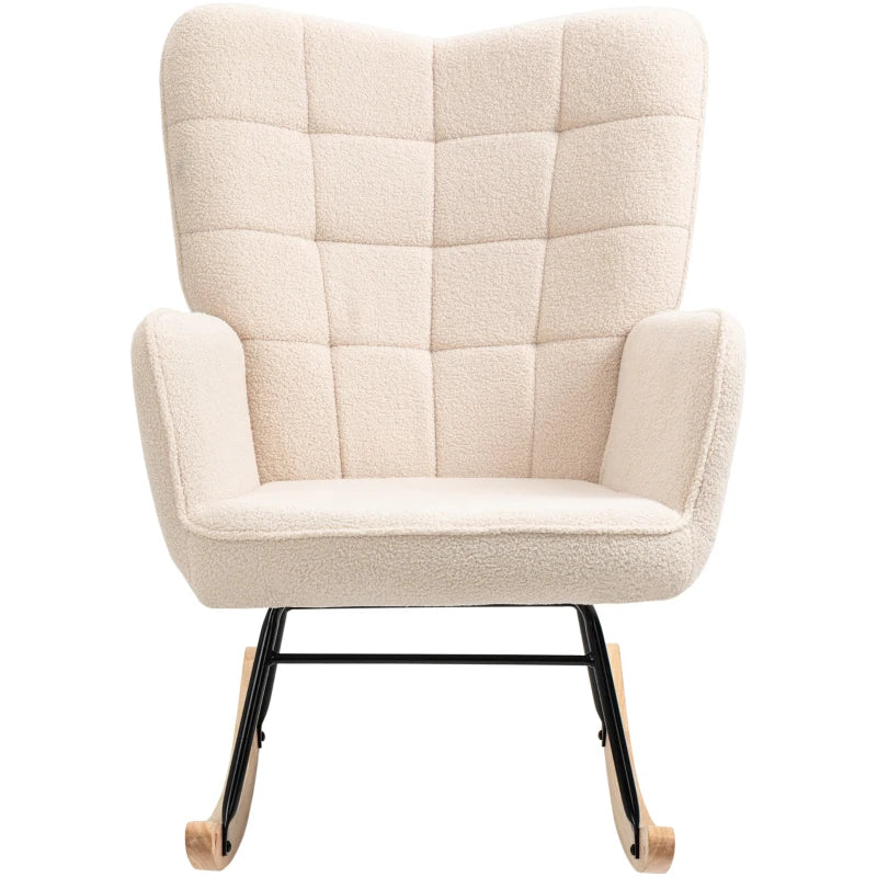 HOMCOM Retro Design Rocking Chair, Solid Wood, Rocking Chair, 71 cm x 92 cm x 101 cm, Cream White