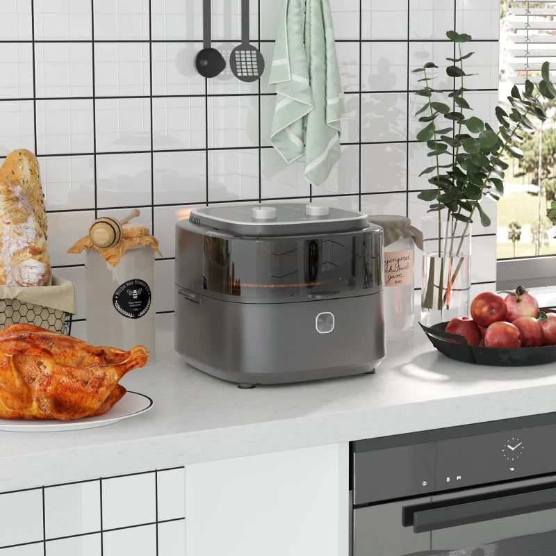 HOMCOM 6.5L Family Size Air Fryer Oven with Rapid Air Circulation and Recipes, Airfryer for Oil Free with Adjustable Temperature, 60-Minute Timer and Non-stick Basket, 1350W, Grey