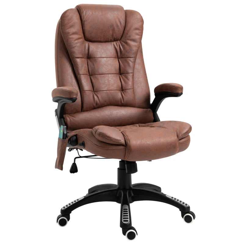 Vinsetto Massage Office Chair Recliner, Ergonomic Gaming Heated Home Office Padded & Swivel Base, Microfiber Cloth, Brown