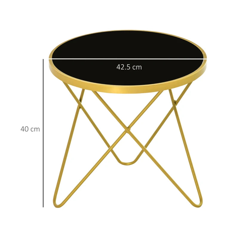 HOMCOM Glass Coffee Table, Round End Side Table, Accent Table with Tempered Glass Top and Golden Metal Legs for Living Room, Bedroom, Black