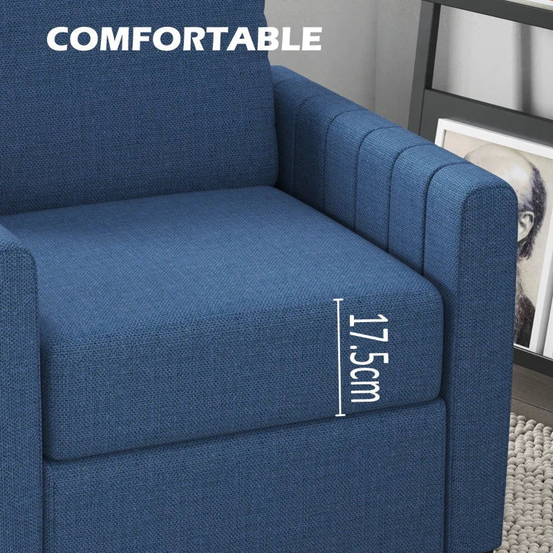 HOMCOM Armchair, Channel Tufted Modern Fabric Accent Chair, Comfy Upholstered Reading Lounge with Spring Cushion, Back Pillow, for Living Room, Bedroom, Office, Blue