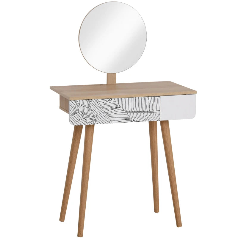 HOMCOM Elegant Dressing Table, Vanity Table with Drawer and Height Adjustable Mirror for Bedroom, Dressing Room, Natural